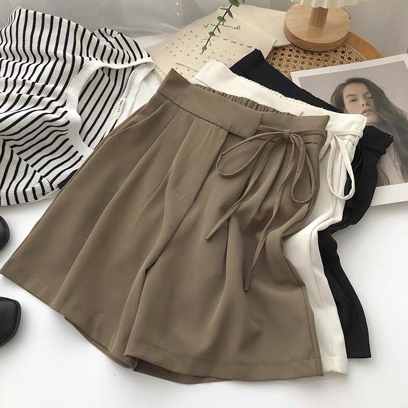 Quần short nữ lưng cao Ulzzang, quần sooc nữ có thắt nơ cạp chun phong cách Hàn Quốc Okélla