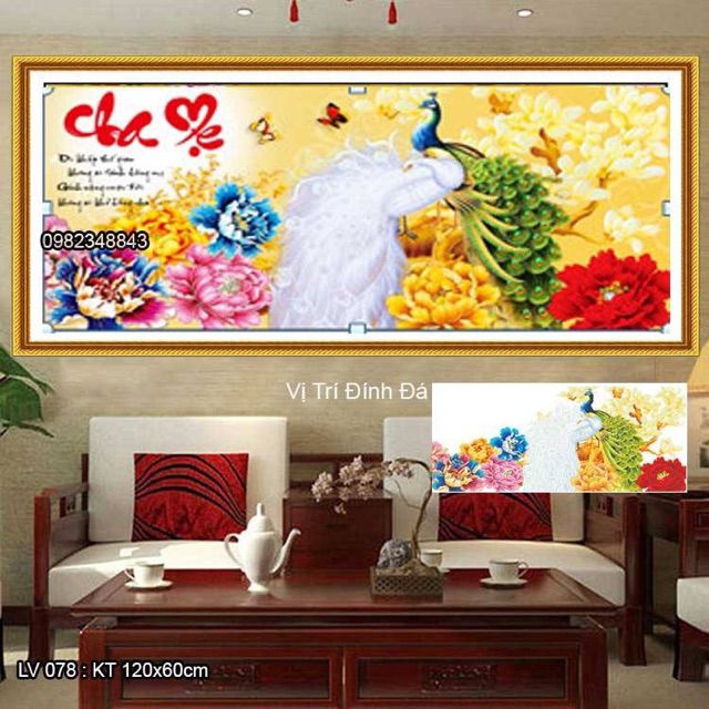 Tranh đính đá cha mẹ tuyệt đẹp KT 85*55cm