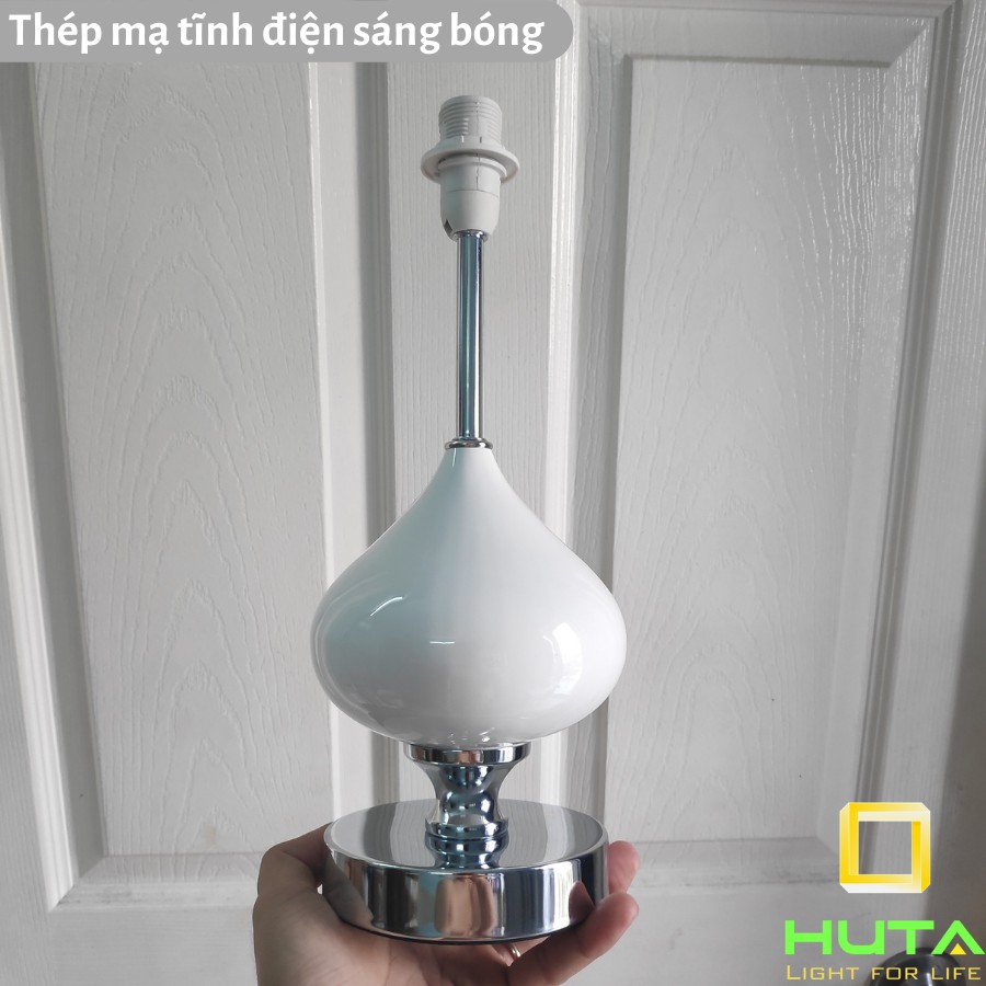 Đèn Ngủ Để Bàn Cao Cấp HUTA Dimmer Thân Sứ, Ánh Sáng Led Vàng, Decor Trang Trí Phòng Ngủ, Phòng Khách, Khách Sạn, S10