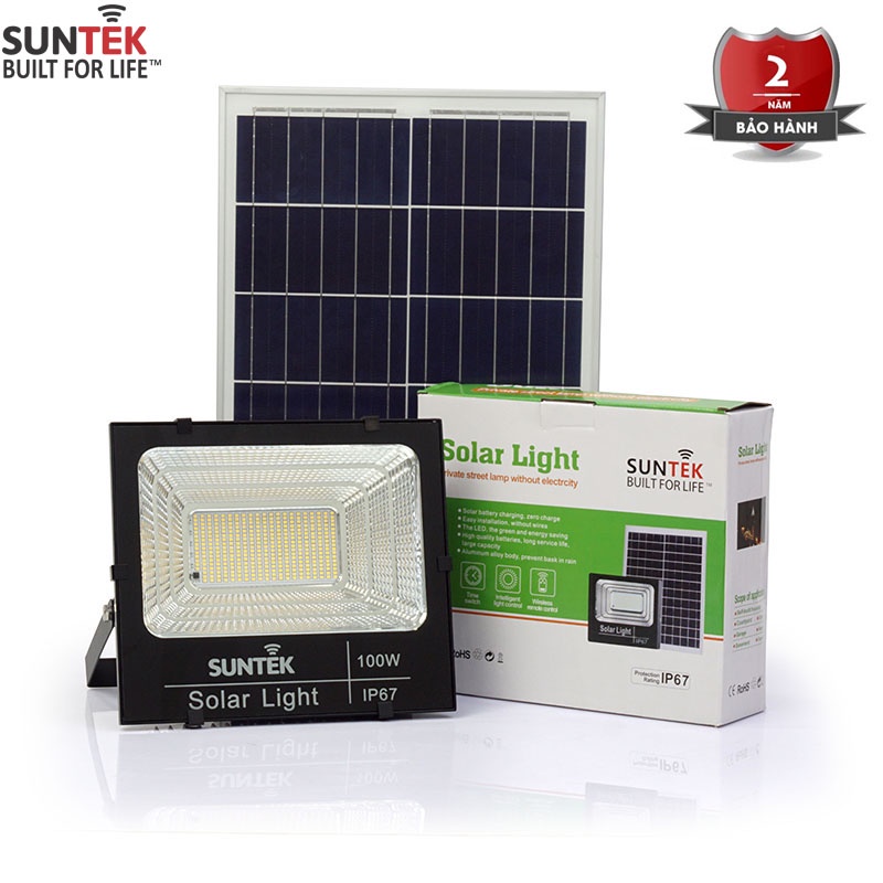 Đèn Pha Năng Lượng Mặt Trời SUNTEK LED Solar Light 100W - Ánh sáng Trắng/Vàng - Hàng Chính Hãng - Bảo hành 2 năm 1 đổi 1