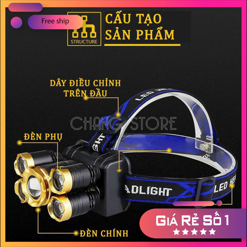 Đèn Pin Đội Đầu 5 Mắt Siêu Sáng, Đèn Pin Siêu Sáng