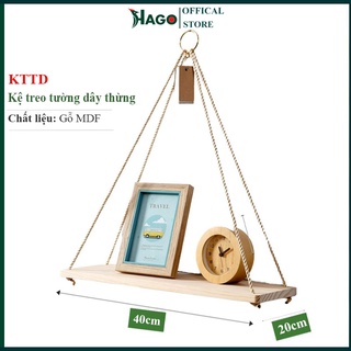 Kệ Gỗ Treo Tường Trang Trí, Kệ Thanh Ngang Dây Thừng HAGO