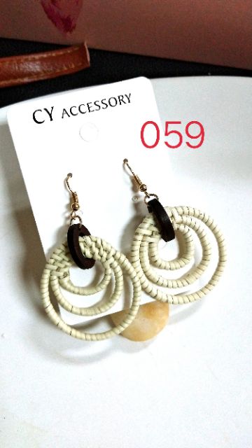 SALE Khuyên tai mây tre đan phối gỗ hình học hàn quốc khuyên tai cói nữ Thời trang Cá tính Hot