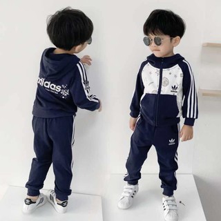 bộ adidas thêu  kéo khóa mũ phối màu cho bé trai/gái