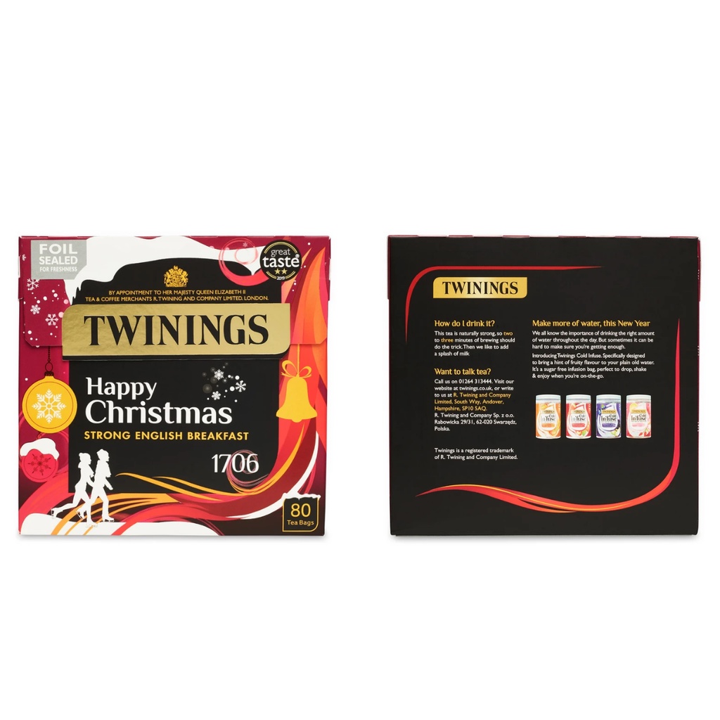 Trà túi lọc mùa giáng sinh UK Twinings Happy Christmas 4 hương vị hộp 80 gói và 100 gói