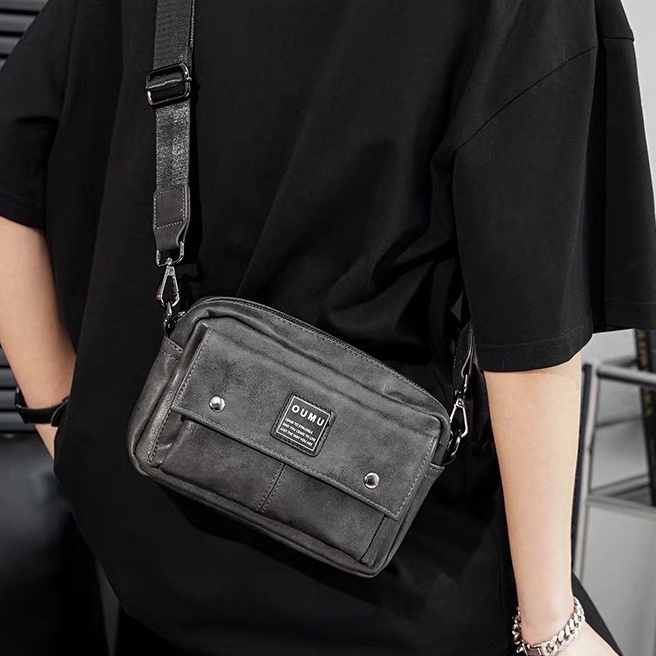 Túi Xách Đeo Chéo OUMU Xám Da PU Thời Trang Nam Nữ Unisex Gudi Studio