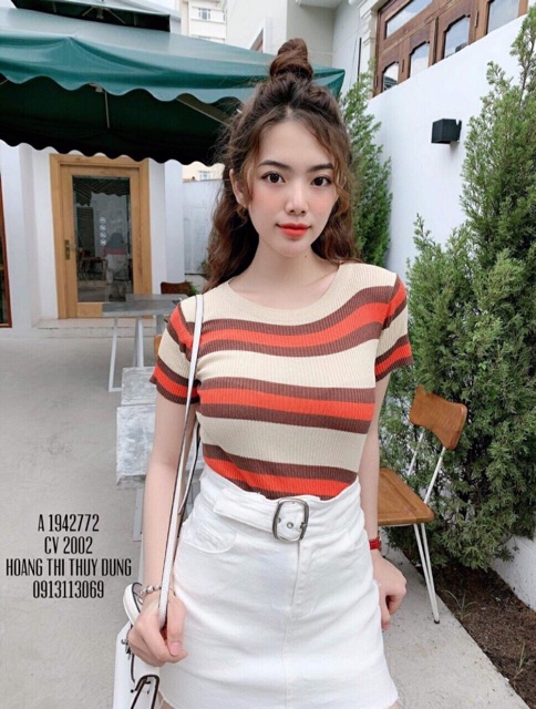 Áo len mongtoghi kẻ body ( ảnh thật )