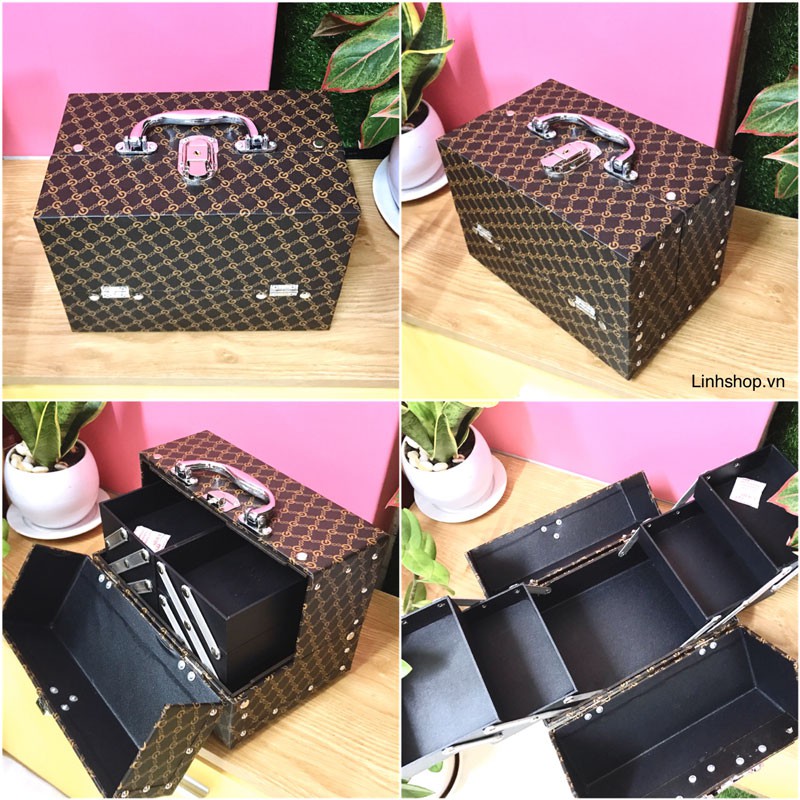 Cốp trang điển Size nhỏ 251617 chữ G màu nâu sang trọng Lamdep24g
