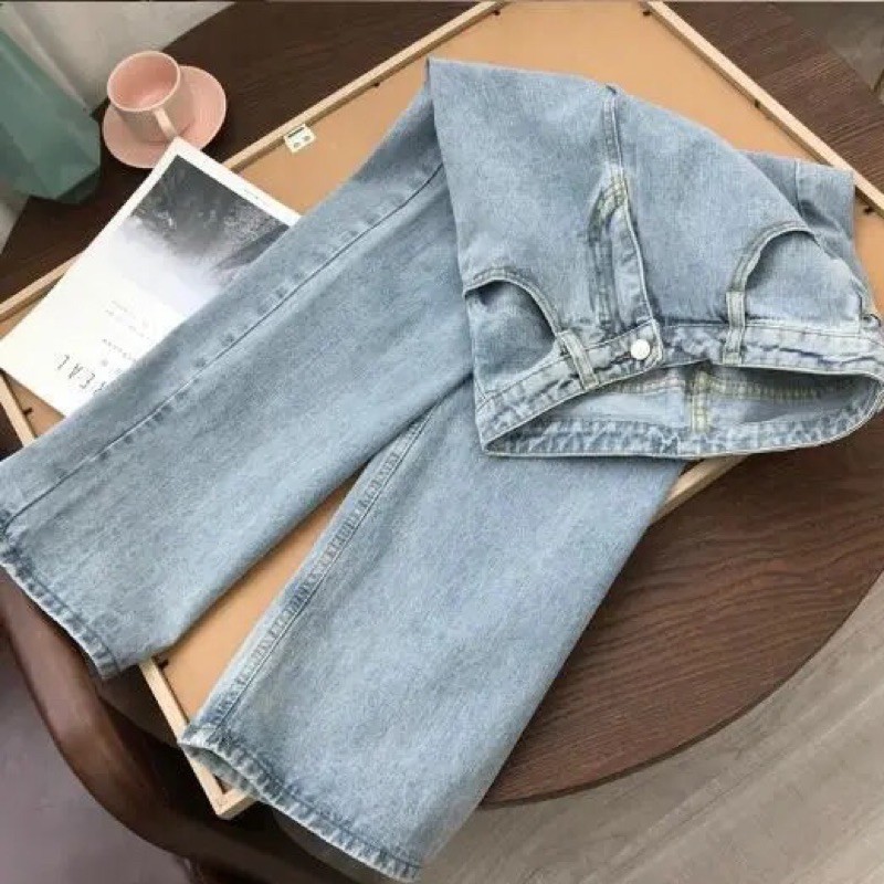 [ORDER] Quần baggy jeans xanh cho nữ, quần jeans ống rộng, quần bò