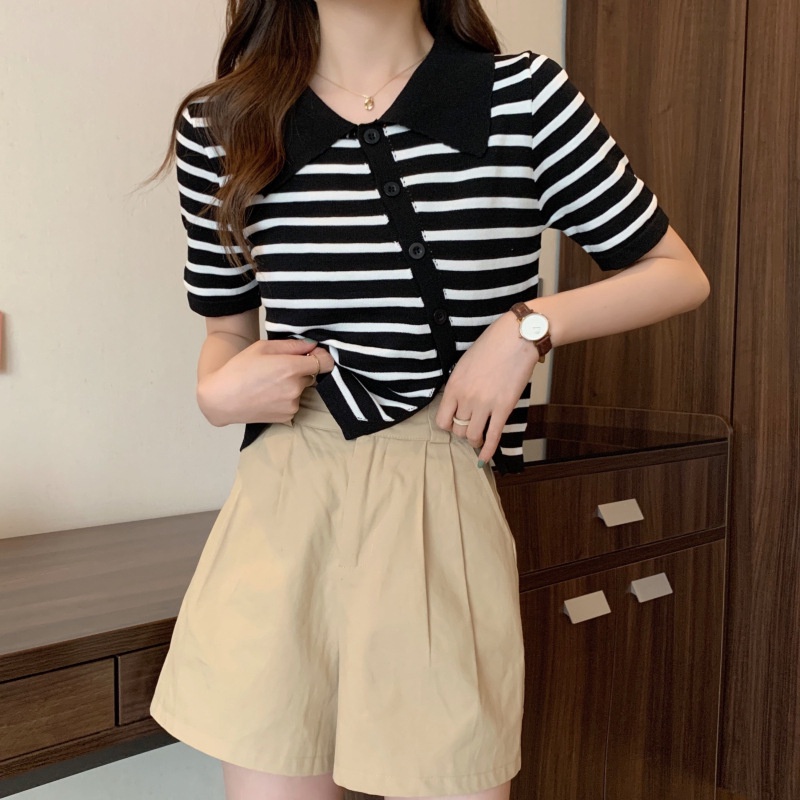 Áo thun IELGY tay ngắn cổ polo cài nút chéo thời trang dành cho nữ