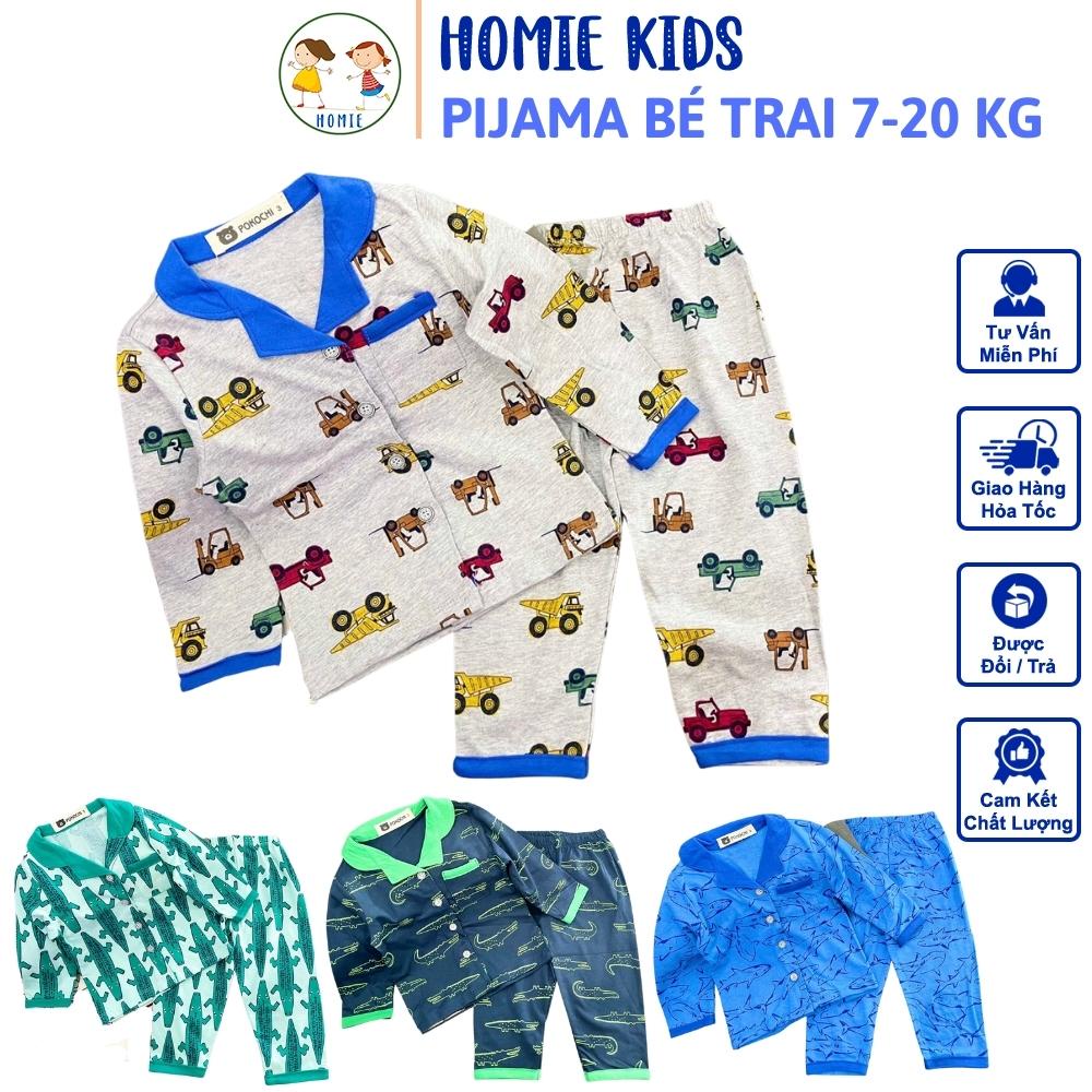 Bộ Đồ Ngủ Pijama Cho Bé Trai 9-21 Kg Set Quần Áo Dài Pizama Trẻ Em Cotton Dày Dặn In Hình Ô Tô Khủng Long Homie Kids
