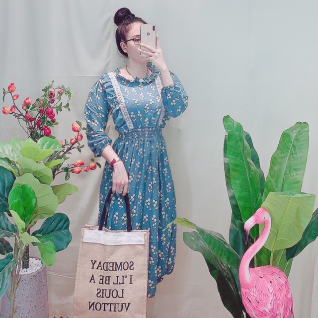 Đầm hoa voan tay dài