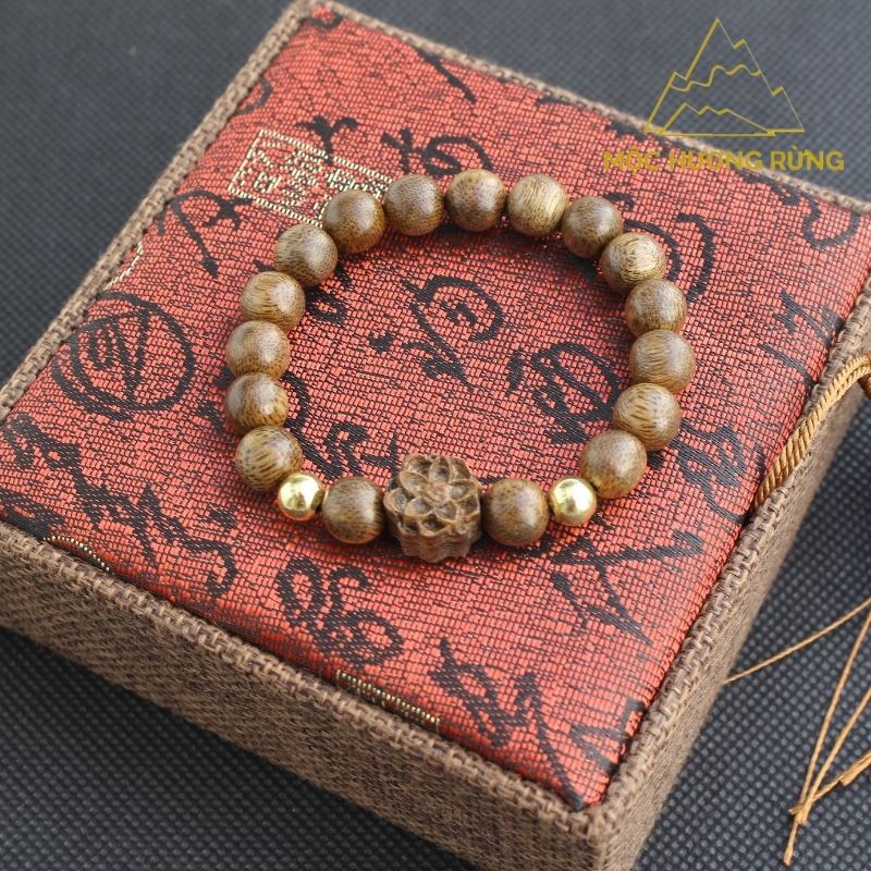 Vòng Trầm Hương Mix Bông Sen Gỗ Trầm Cho Nữ - Size hạt 8mm-12mm