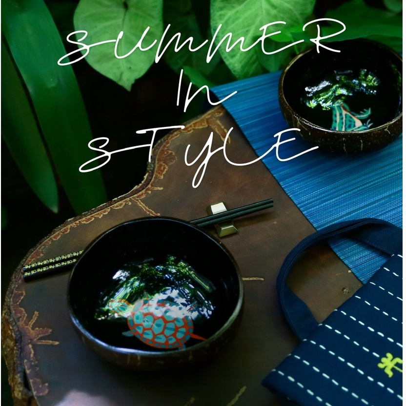 Bát dừa sơn mài họa tiết hoa Hanoia