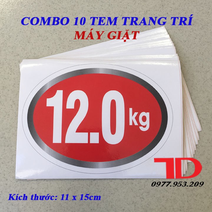 Combo 10 Tem dán trang trí Máy Giặt loại 12KG