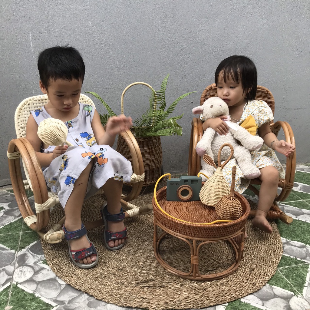 Ghế Ngồi Trẻ Em Bằng Mây Hoặc Bằng Gỗ Siêu Xinh Xắn / Phong Cách Vintage/ Dành Cho Bé Từ 1 đến 6 Tuổi / Hàng Việt Nam