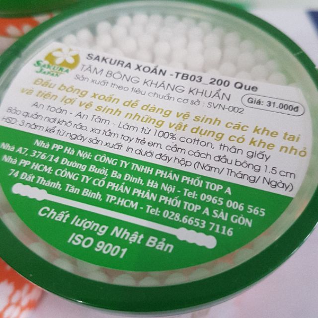 [Chất lượng Nhật Bản] Tăm bông đầu xoắn thân giấy UD/Sakura (hộp 200 que)- Đông Anh Pharmart