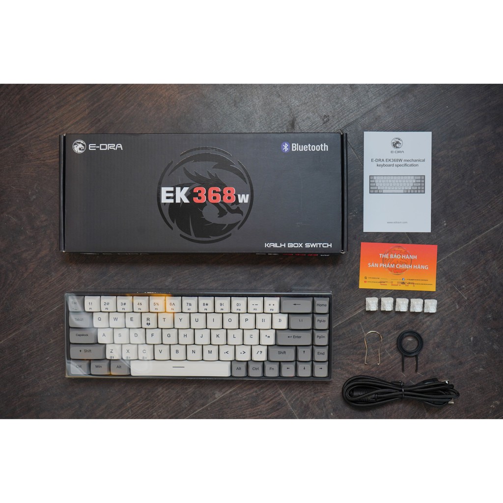 Bàn phím cơ không dây E-DRA EK368W Kailh Box/ Hotswap/ Bluetooth/ Type-C - Hàng chính hãng | BigBuy360 - bigbuy360.vn
