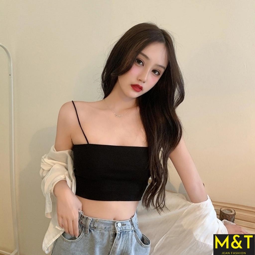 Áo Croptop hai dây sợi bún dáng Croptop Chất Thun Dày Dặn Co Giãn, Thun gân đen trắng , ôm khi mặc trong siêu mát | BigBuy360 - bigbuy360.vn