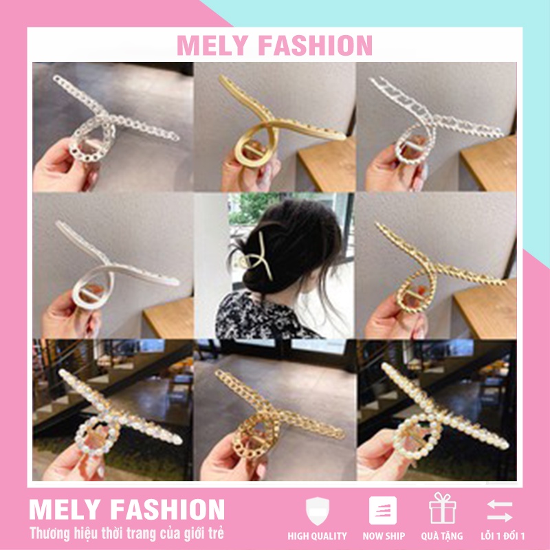 Kẹp tóc càng cua kim loại đính ngọc trai nhân tạo phong cách Hàn Quốc thanh lịch bền đẹp Mely Fashion KT01