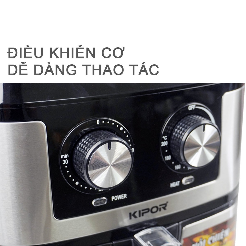 Nồi chiên không dầu KIPOR KP-AF631-10L-Điều khiển cơ RAPID AIR nướng đối lưu-chống dính-Bảo hành tại nhà 12 tháng