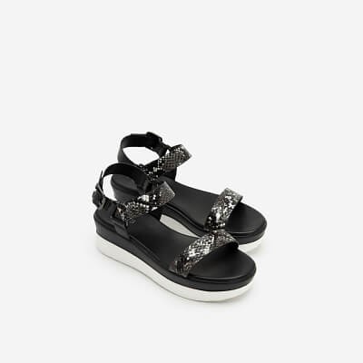 Vascara Giày Sandal Đế Xuồng Quai Vân Da Rắn - SDX 0417 - Màu Đen