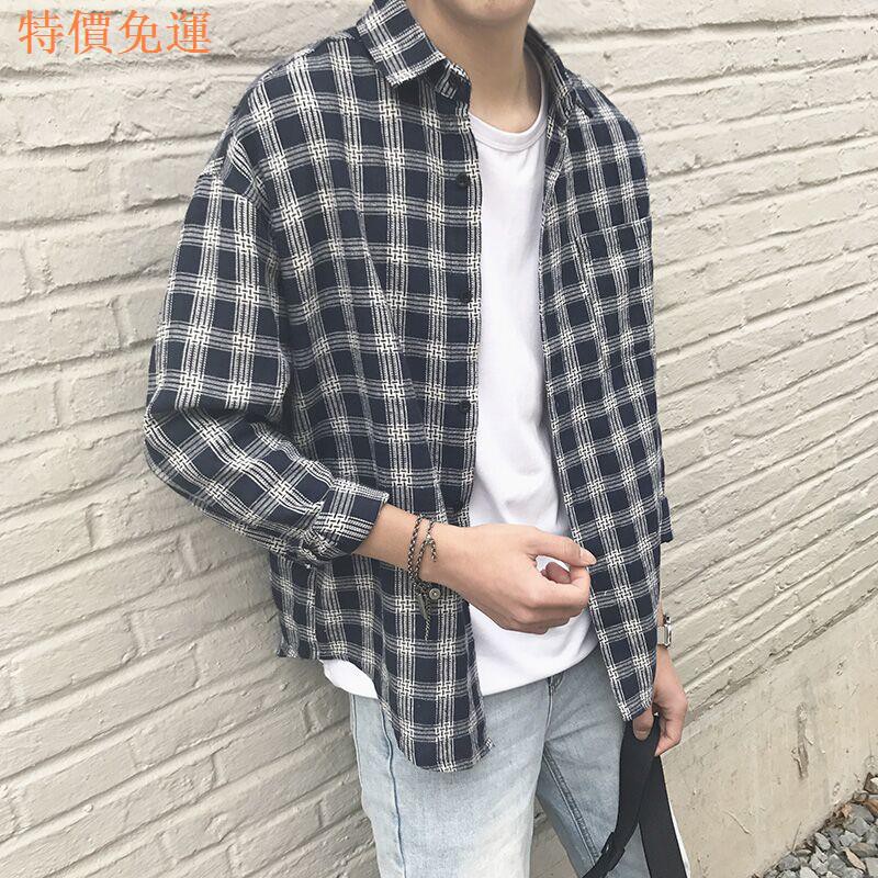 Áo khoác sơ mi kẻ sọc ca rô dáng rộng thời trang xuân thu cho nam giới | BigBuy360 - bigbuy360.vn