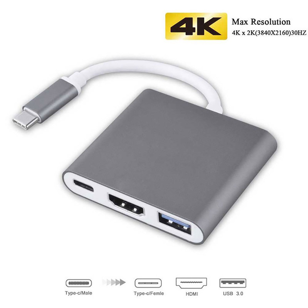 Type C Male to Type C Female 4K HDMI USB 3.0 Hub Adapter for Macbook Pro/Air