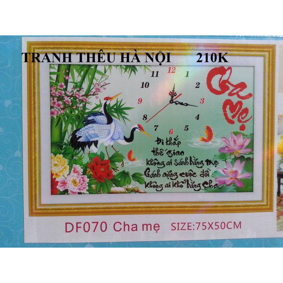 hangfdftranh đính đá đông hồ thư pháp cha mẹ kt 75x50cm