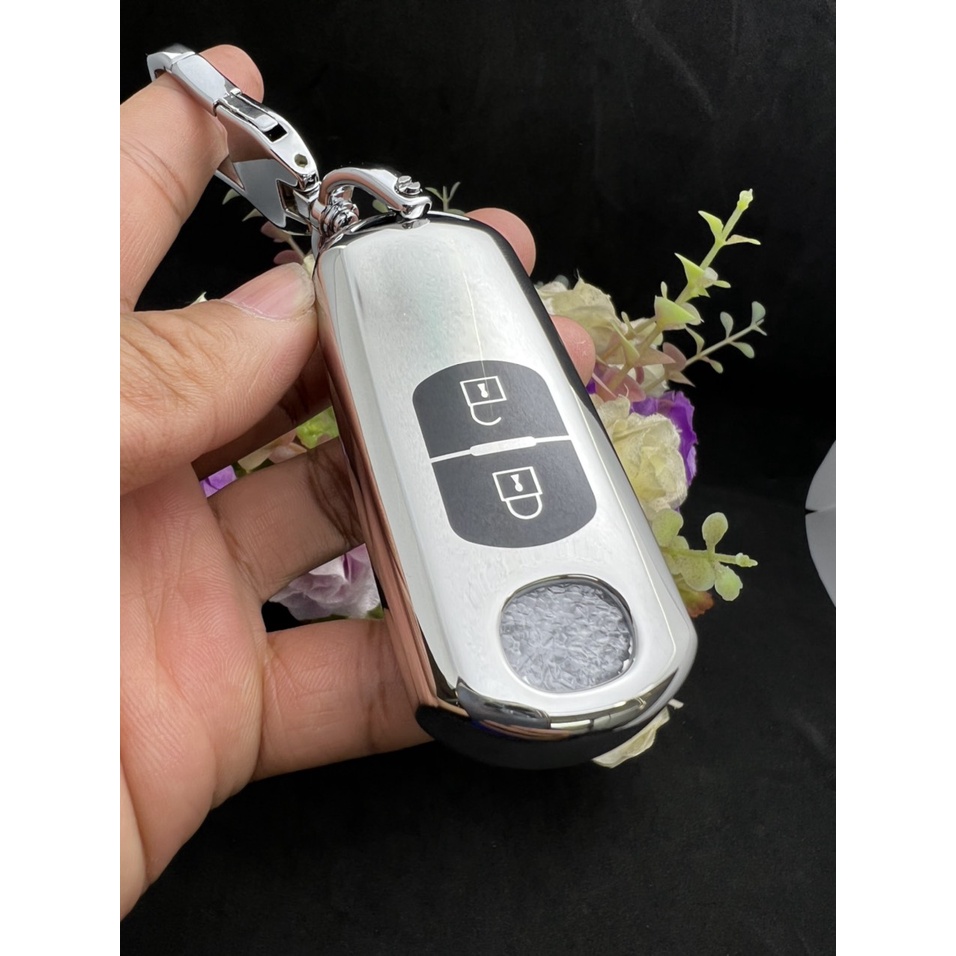 Bọc chìa khóa TPU-Mạ inox 2 Nút thông minh cho Mazda2, Mazda3, Mazda6 đời 2016-2019