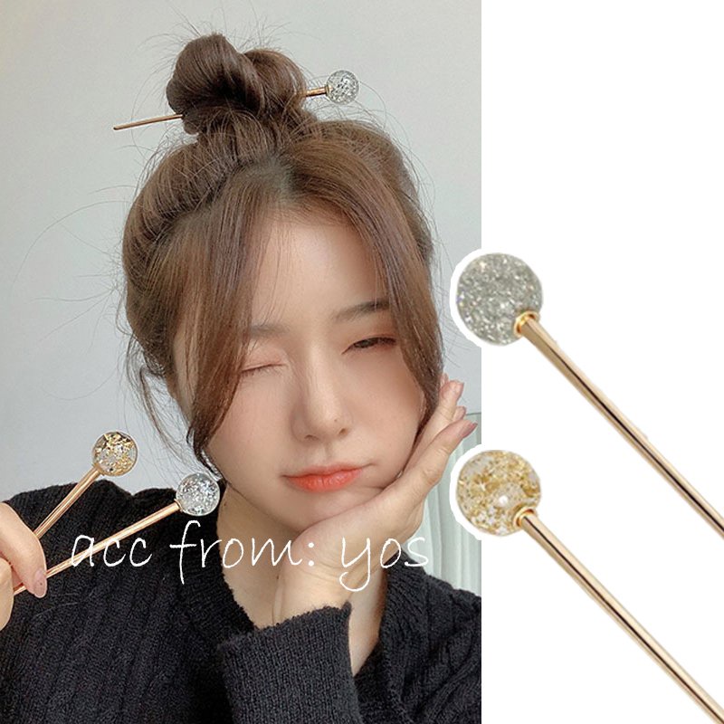 Trâm cài tóc kim loại gắn hạt đá tròn cực sang chảnh phong cách Hàn Quốc