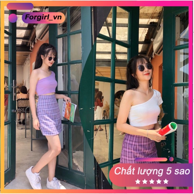 Áo kiểu nữ lệch vai crotop chất gân tăm mị | BigBuy360 - bigbuy360.vn