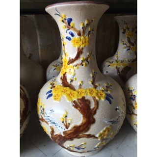 Lọ men rạn hoạ tiết đắp nổi  Gốm sứ Bát Tràng cao cấp  Dáng tỏi tròn