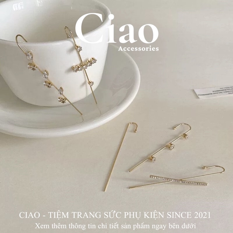 [HOẢ TỐC 1H] Khuyên tai/ Bông tai dáng dài mạ bạc S925 thiết kế mã 21 Ciao accessories
