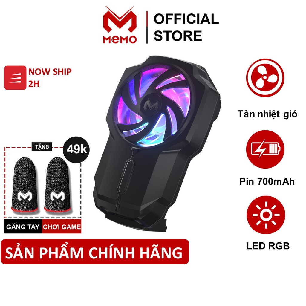 Quạt tản nhiệt điện thoại MEMO FL05 có LED RBG | Pin 700mAh | Công nghệ làm mát lốc xoáy chơi game PUBG FF Freefire