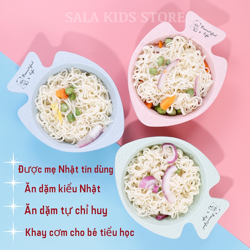 Khay Ăn Dặm Lúa Mạch Đựng Thức Ăn Cơm Cho Bé Chống Đổ Hình Cá Xinh Xắn SALA KIDS AT06