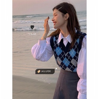 Kumivn áo gile len mỏng dáng ngắn họa tiết trám phong cách highteen ulzzang Hàn Quốc