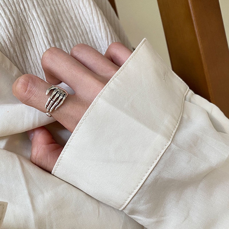Nhẫn Hở Unisex Hình Đầu Lâu Màu Tối Phong Cách retro Có Thể Điều Chỉnh Kích Cỡ
