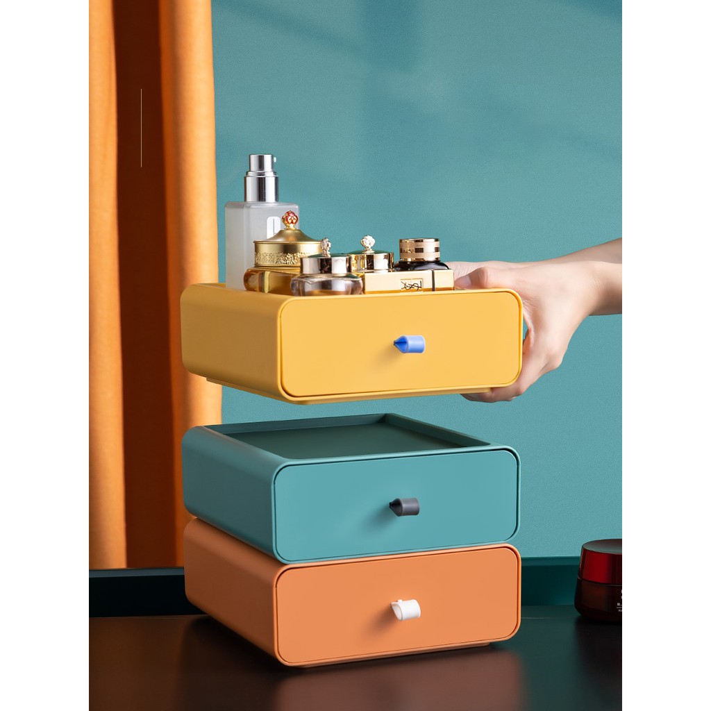 Kệ, tủ mini - Hộp Decor đựng đồ dùng cá nhân dạng ngăn kéo để bàn văn phòng, đựng mĩ phẩm, trang sức có thể xếp chồng