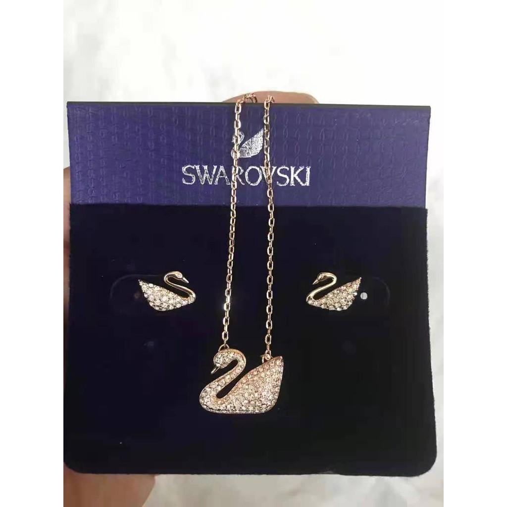 (Hàng Có Sẵn) Bộ vòng cổ + Bông Tai Hình Thiên Nga Đính Đá Swarovski