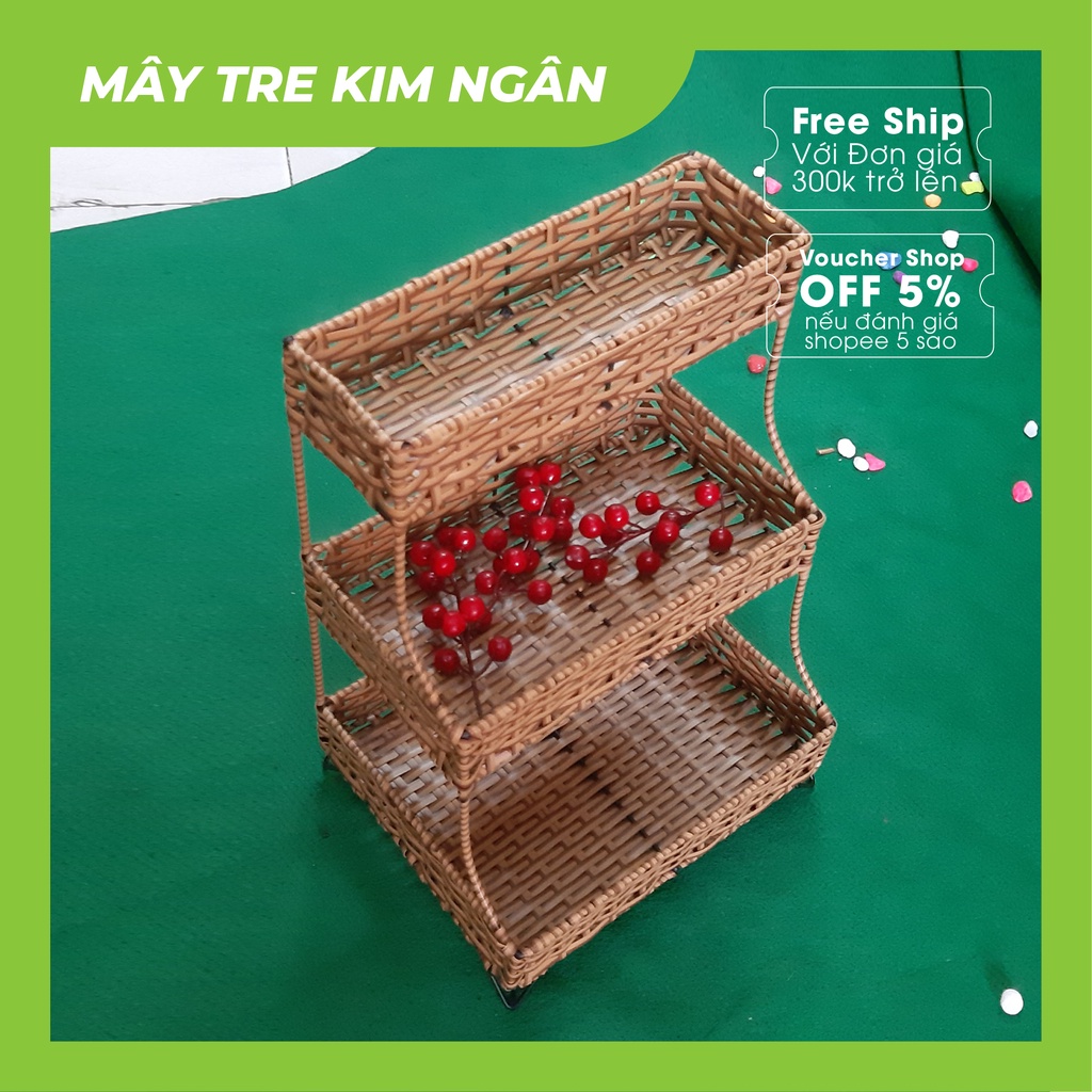 Kệ 3 tầng nhựa giả mây đan kích thước 25cmx37cm đựng vật dụng gia đình, tài liệu văn phòng, đựng khăn tắm
