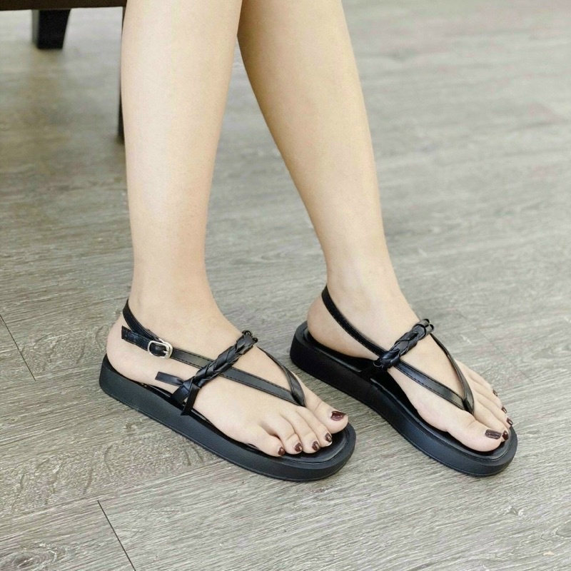 Giày sandal học sinh xỏ ngón quai mảnh phối quai tết nhỏ siêu xinh