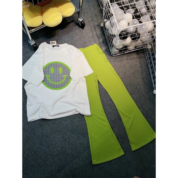 Set quần ống rộng xanh kèm áo thun cotton cao cấp ( hình thật) A6