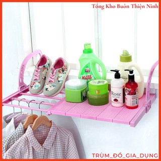 Giá phơi quần áo đa năng, kệ để đồ thông minh xếp gấp gọn treo ban công, lan can, cửa sổ