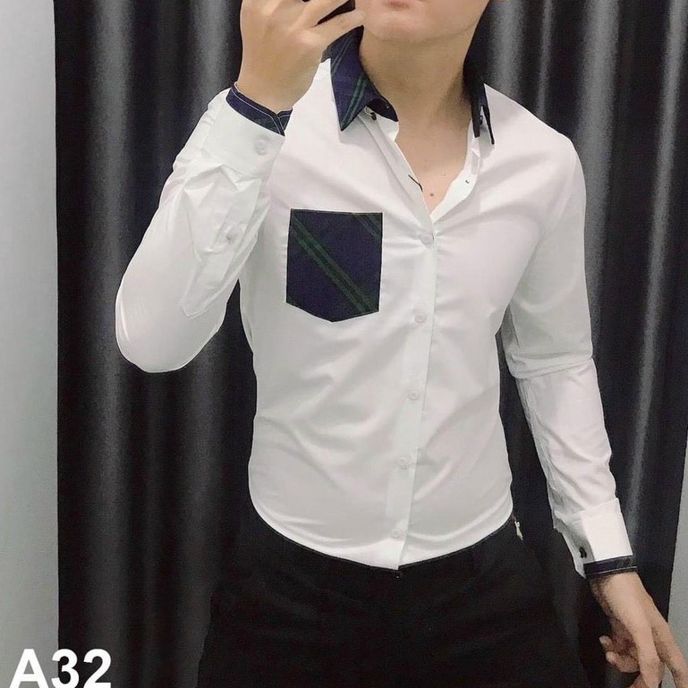 Áo sơ mi nam tay dài vải kate lụa co giãn kiểu cách VNXK ms44 . <3