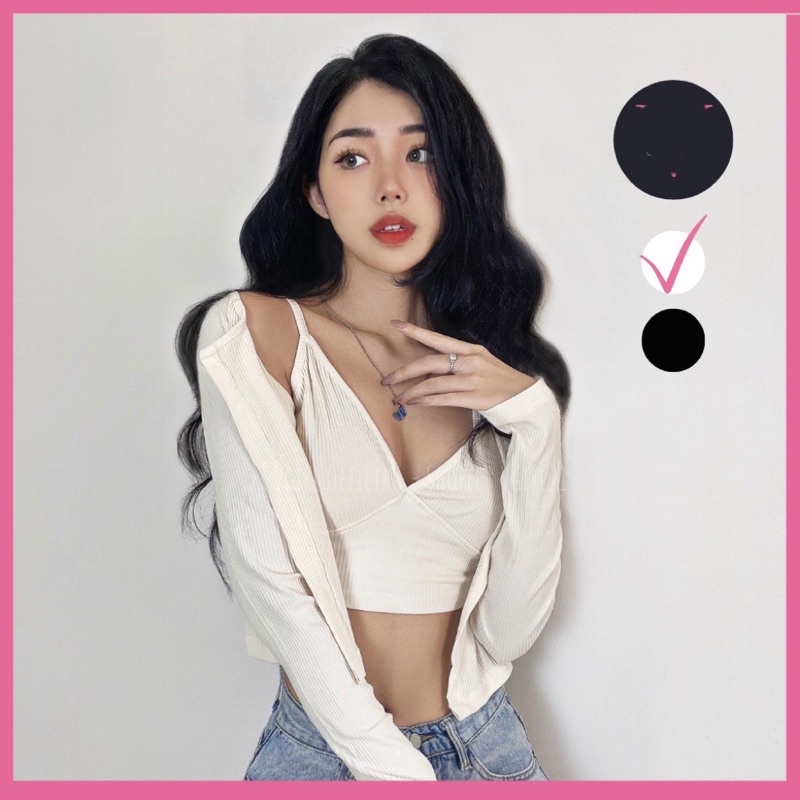 SET ÁO CROPTOP 2 DÂY KÈM CARDIGAN