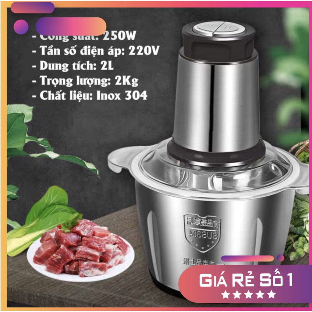 Máy Xay Thịt, Rau Củ Đa Năng Cối Inox 304 ✯4 Lưỡi Công Suất Cực Mạnh ✯ Cốc Xay Bằng Thủy Tinh,Motor Lõi Đồng