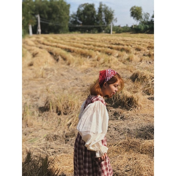 Đầm Gà vintage caro đỏ tay phồng - ảnh cuối khách Feedback