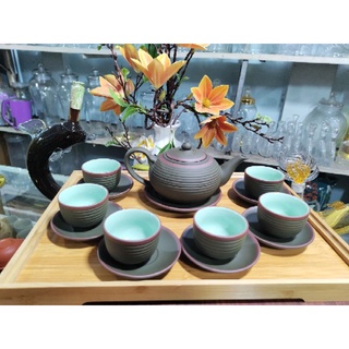 Bộ ấm trà tử sa cao cấp Bát Tràng - bộ tống xanh
