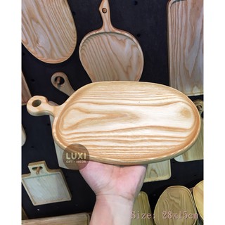Khay - Thớt gỗ lệch có tay cầm decor 28 (KT: 28x15cm)